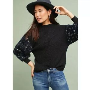 ANTHRO KNITTED KNOTTED Sweater Medium Black Cozy